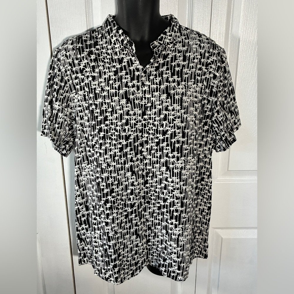 NWT A-Frame Quincy Rayon Black White Abstract Party Shirt